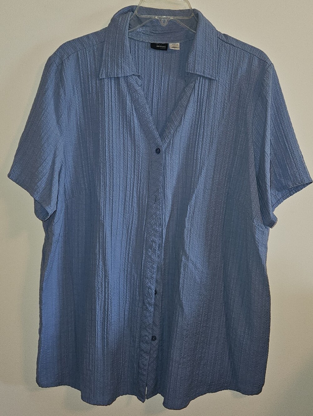 Basic Editions Light Blue Short-Sleeve Button-Down Shirt 2X